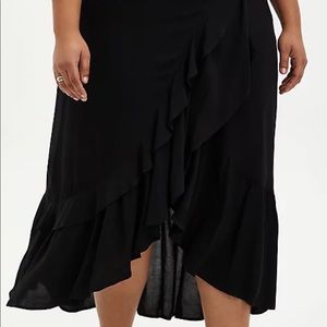 torrid black ruffle high low maxi skirt